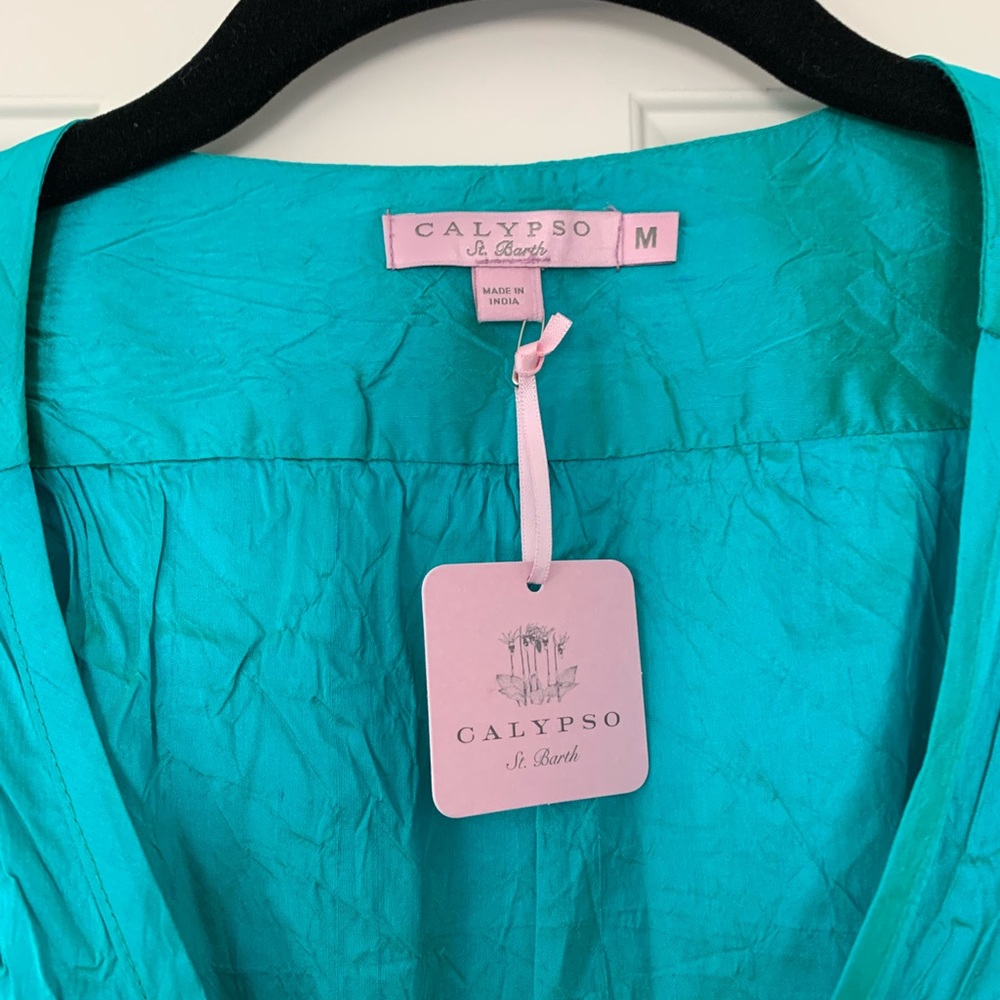 NWT Calypso St. Barth turquoise silk wrap dress - sz M